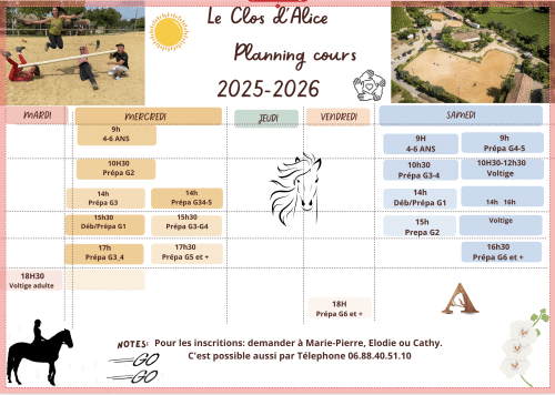 Planning cours équitation 2026